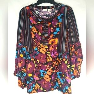 Westbound Multicolored Fall Bohemian Peasant Long Sleeve Shirt Sz L